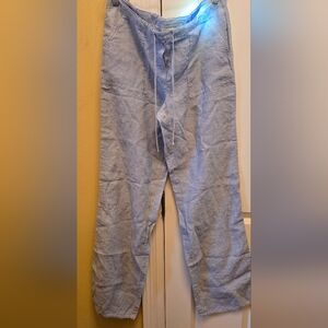 LONDONJEAN Blue Linen Drawstring Wide Leg Pants Casual Comfort Small Summer